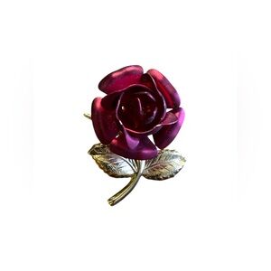 Vintage 80s Red Rose Brooch